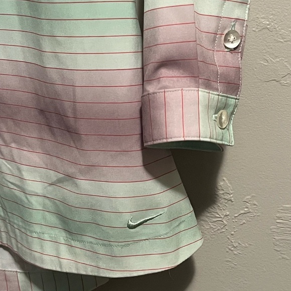 NIKE Golf Dri-Fit Top Green White Striped - Picture 7 of 9